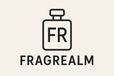 Fragrealm logo with a black perfume bottle icon and 'FR' letters on a beige background